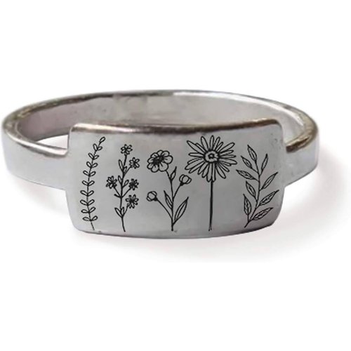 Sterling Silver Wildflowers Signet Ring