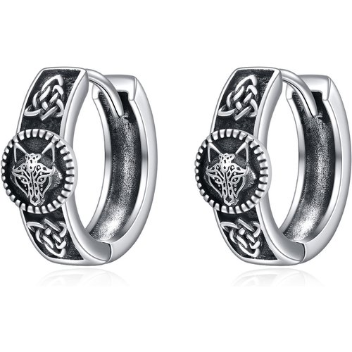 Sterling Silver Wolf & Celtic Knot Hoop Earrings