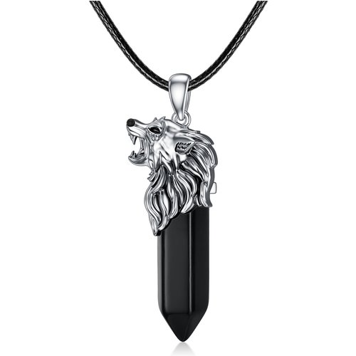 Sterling Silver Wolf Crystal Pendant Necklace