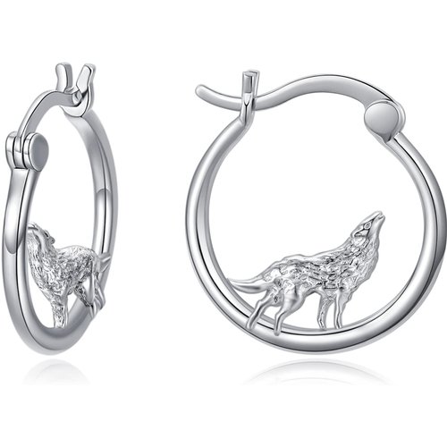 Sterling Silver Wolf Hoop Earrings