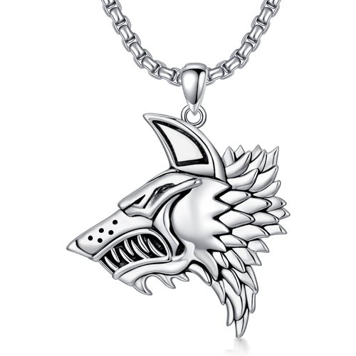 Sterling Silver Wolf Pendant Necklace for Men