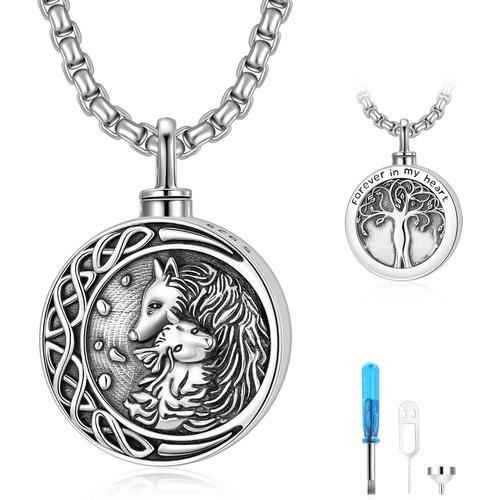 Sterling Silver Wolf With Tree Of Life With Celtic Knot Urn Necklace For Ashes For Men