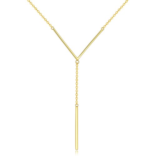 Sterling Silver with Yellow Gold Plated Bar Non-adjustable Y-Necklace