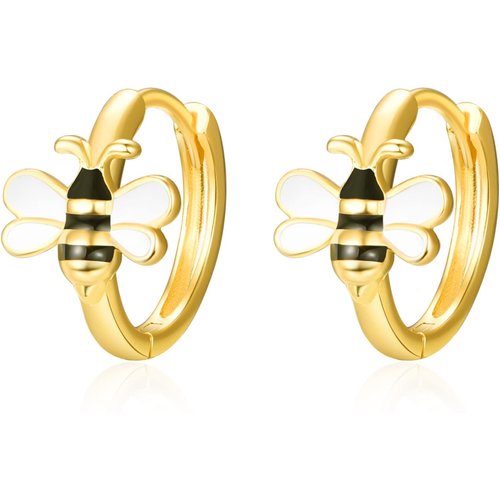 Sterling Silver with Yellow Gold Plated Bee Hoop Earrings