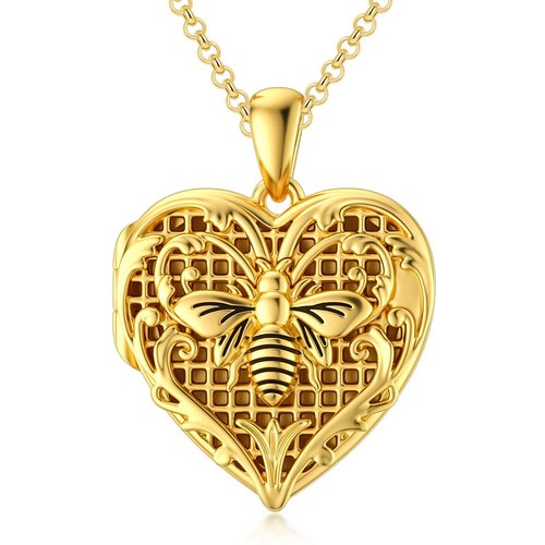 Sterling Silver with Yellow Gold Plated Bees Personalized Photo Locket Necklace