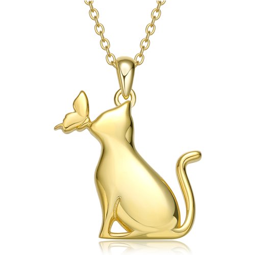 Gold Vermeil Butterfly & Cat Necklace for Women