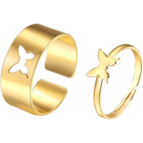 Sterling Silver with Yellow Gold Plated Butterfly Couple Rings