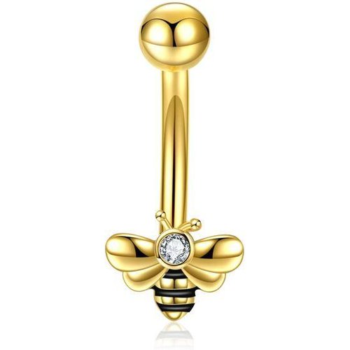 Sterling Silver with Yellow Gold Plated Circular Shaped Cubic Zirconia Bees Belly Button Ring