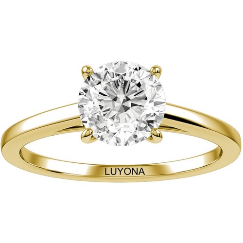 Sterling Silver with Yellow Gold Plated Round Shaped Moissanite Personalized Engraving & Round Engagement Ring
