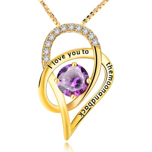 Sterling Silver With Yellow Gold Plated Circularcubic Zirconia Moon Pendant Necklace With Engraved Word For Women