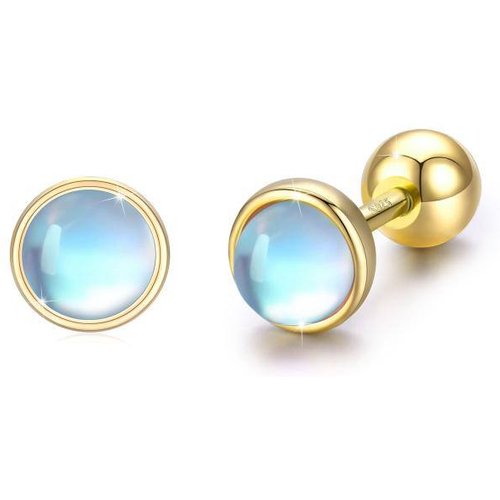 Sterling Silver with Yellow Gold Plated Circular Shaped Moonstone Hoop Earrings
