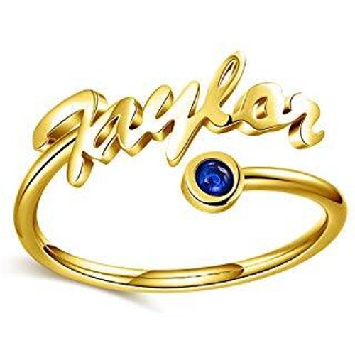Silver Vermeil Personalized Birthstone Custom Name Open Ring Daintyband For Women