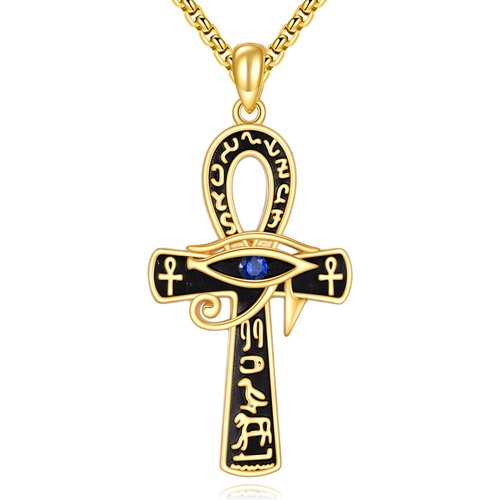 Sterling Silver with Yellow Gold Plated Cubic Zirconia Cross & Evil Eye Pendant Necklace for Men