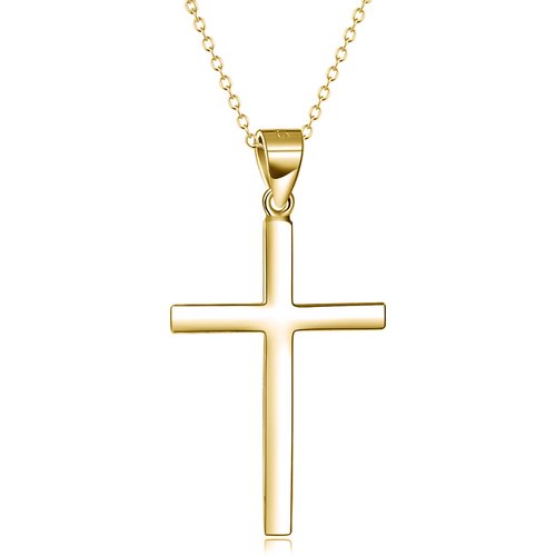Sterling Silver with Yellow Gold Plated Cross Pendant Necklace
