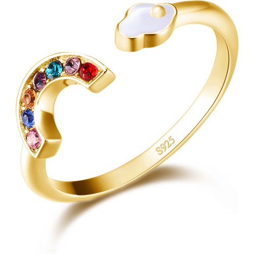 Sterling Silver with Yellow Gold Plated Crystal Chakras & Rainbow Open Ring