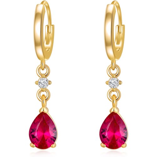 Sterling Silver with Yellow Gold Plated Crystal & Cubic Zirconia Personalized Birthstone Drop Earrings