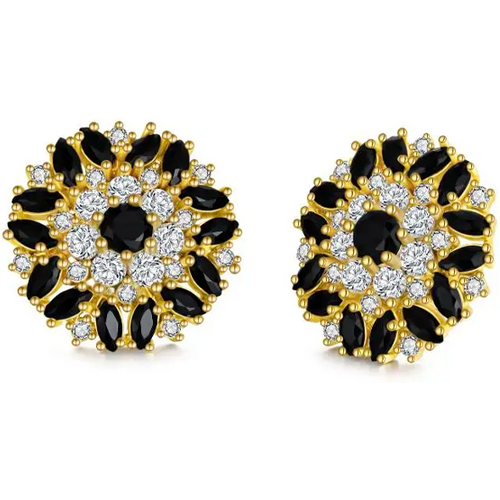 Sterling Silver with Yellow Gold Plated Cubic Zirconia Devil's Eye Stud Earrings