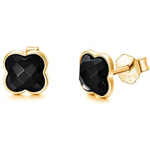 Sterling Silver with Yellow Gold Plated Cubic Zirconia Four Leaf Clover Stud Earrings