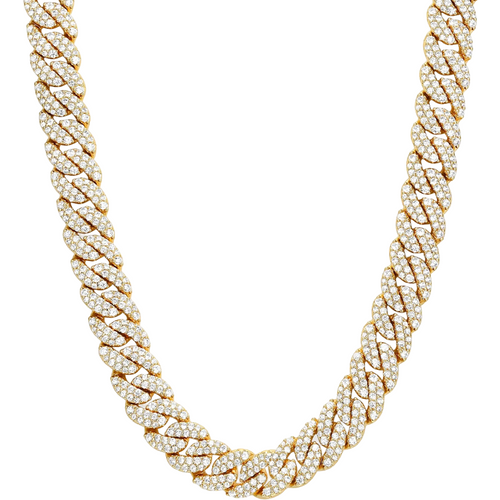 Sterling Silver with Yellow Gold Plated Iced Out Cuban Link Chain for Men 10mm
