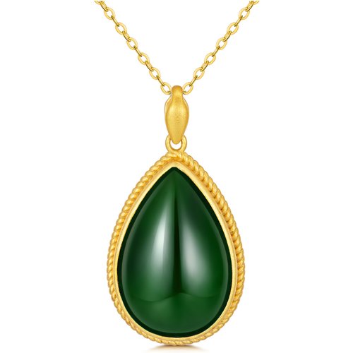 Sterling Silver with Yellow Gold Plated Jade Drop Shape Pendant Necklace