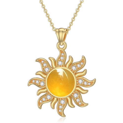 Sterling Silver with Yellow Gold Plated Jade Sun Pendant Necklace