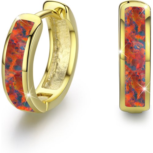 Sterling Silver with Yellow Gold Plated Opal Hoop Earrings