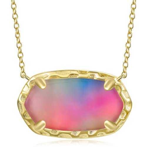 Sterling Silver with Yellow Gold Plated Oval Shaped Mother Of Pearl Pendant Necklace