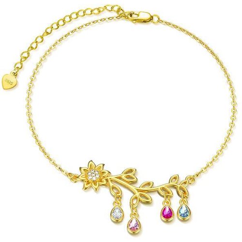 Sterling Silver with Yellow Gold Plated Pear Shaped Crystal Sunflower Charm Bracelet