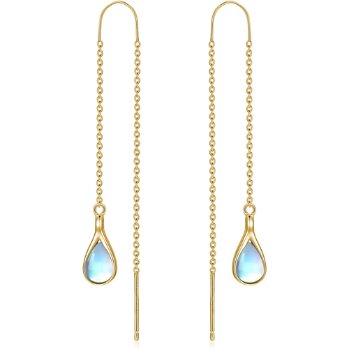 Sterling Silver Yellow Gold Plated Pear Moonstone Drop Shape Drop Earrings For Women
