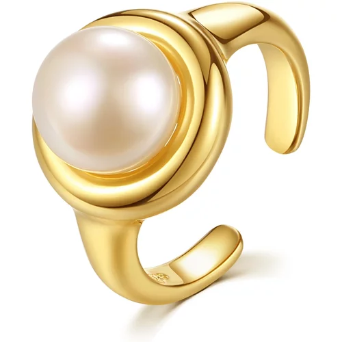 Sterling Silver with Yellow Gold Plated Pearl Open Ring