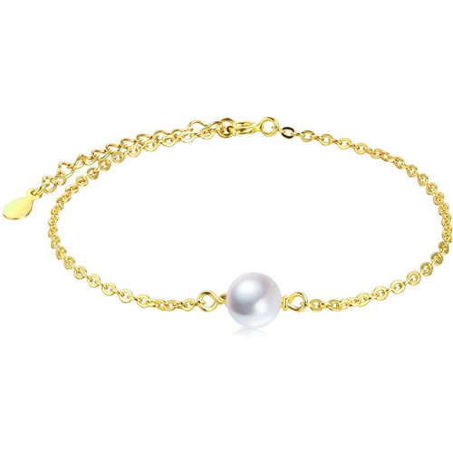 Sterling Silver with Yellow Gold Plated Pearl Charm Bracelet