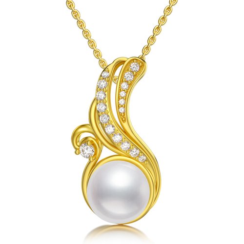 Sterling Silver with Yellow Gold Plated Pearl Spray Pendant Necklace