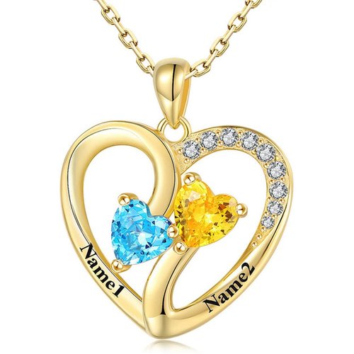 Sterling Silver with Yellow Gold Plated Personalized Birthstone Custom Pendant Necklace