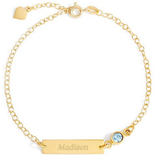 Sterling Silver with Yellow Gold Plated Personalized Birthstone Engraving Single Layer Charm Anklet