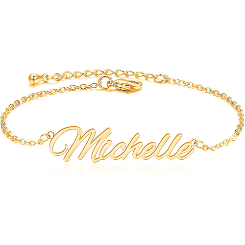 Sterling Silver with Yellow Gold Plated Personalized Classic Name Single Layer Anklet