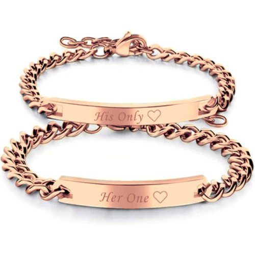 Sterling Silver with Rose Gold Plated Personalized Engraving & Couple Identification Bracelet