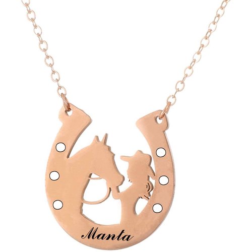 Sterling Silver with Rose Gold Plated & Personalized Engraving Horse Pendant Necklace