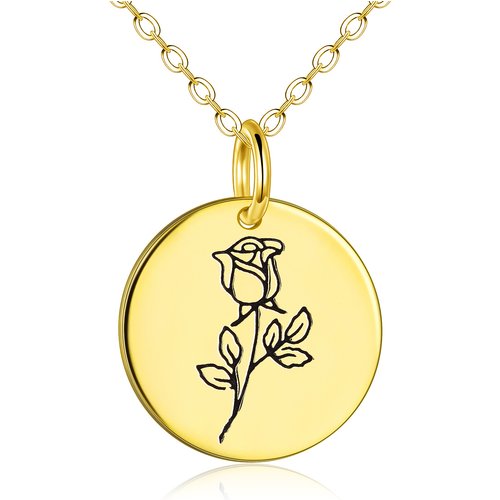 Sterling Silver with Yellow Gold Plated Rose Pendant Necklace with Engraved Word
