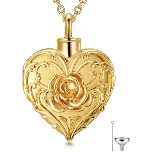 Sterling Silver with Yellow Gold Plated Rose Urn Necklace for Ashes