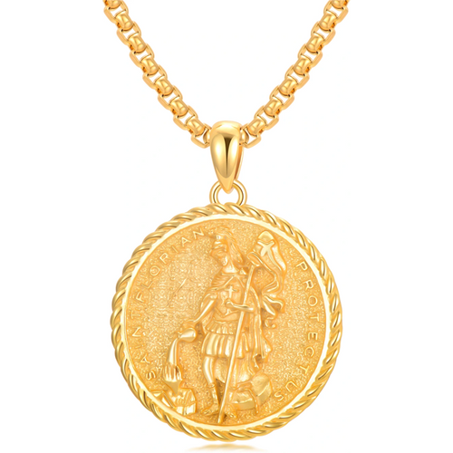 Sterling Silver with Yellow Gold Plated Saint Florian Pendant Necklace for Men
