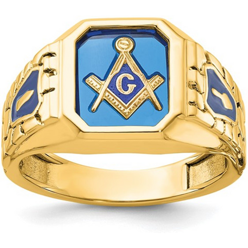Sterling Silver with Yellow Gold Plated Spinel Freemason Signet Ring for Men