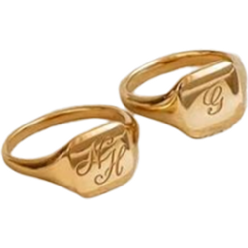 Sterling Silver with Yellow Gold Plated Personalized Engraving & Square Ring