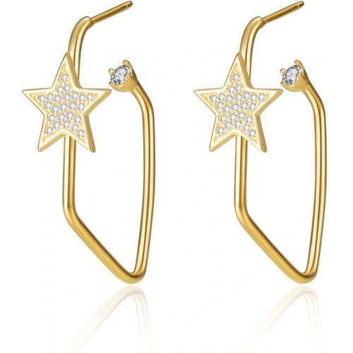 Sterling Silver with Yellow Gold Plated Cubic Zirconia Star Hoop Earrings