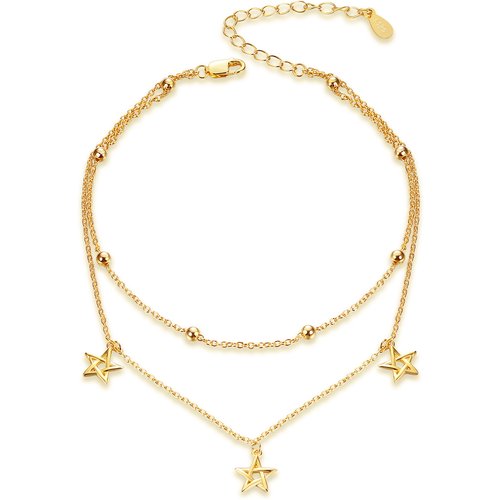 Sterling Silver with Yellow Gold Plated Star Multi-layered Anklet