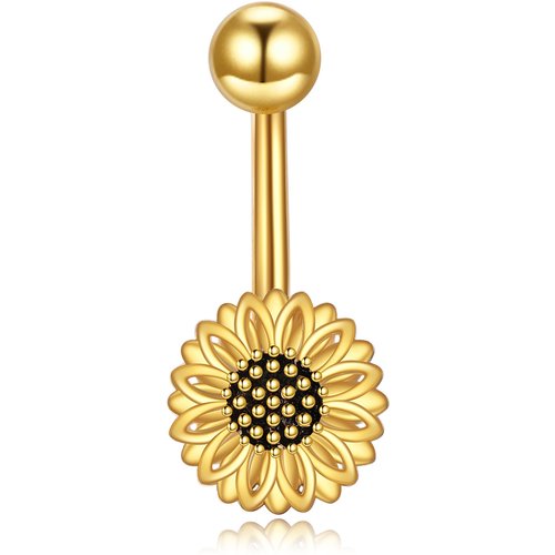 Sterling Silver with Yellow Gold Plated Sunflower Belly Button Ring