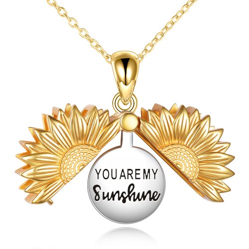 Sterling Silver with Yellow Gold Plated Sunflower Pendant Necklace with Engraved Word