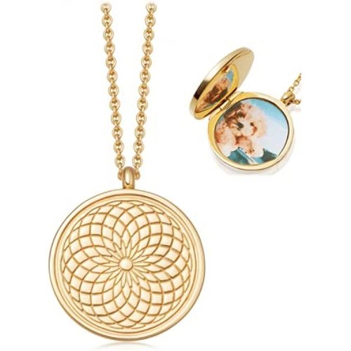 Sterling Silver with Yellow Gold Plated Sunflower Personalized Photo Locket Necklace