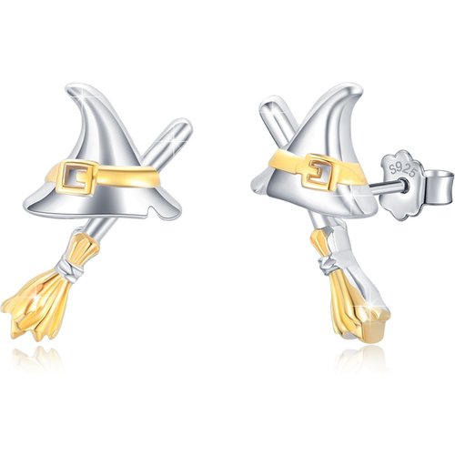 Sterling Silver with Yellow Gold Plated Witch Stud Earrings