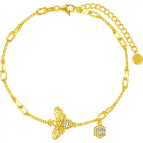 Sterling Silver with Yellow Gold Plated Zircon Bees Charm Bracelet