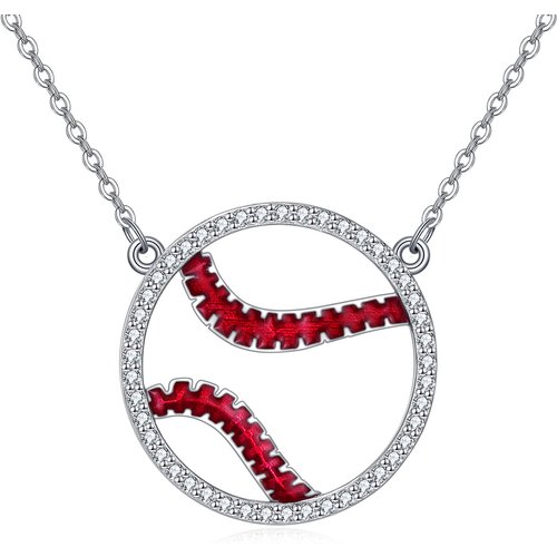 Sterling Silver Zircon Baseball Pendant Necklace